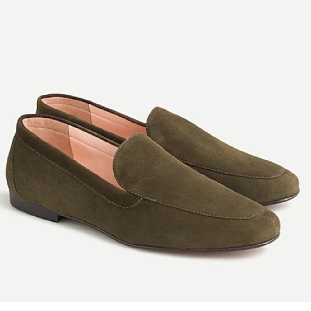 NWT J. Crew Cecile Smoking Slipper Loafer in Olive Suede flats